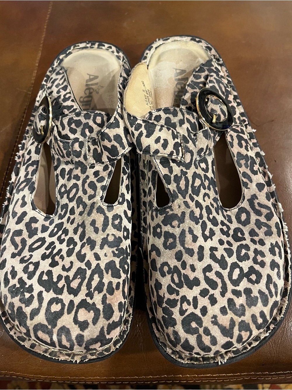 Alegria Leopard Slip-On Clogs in Beige and Black